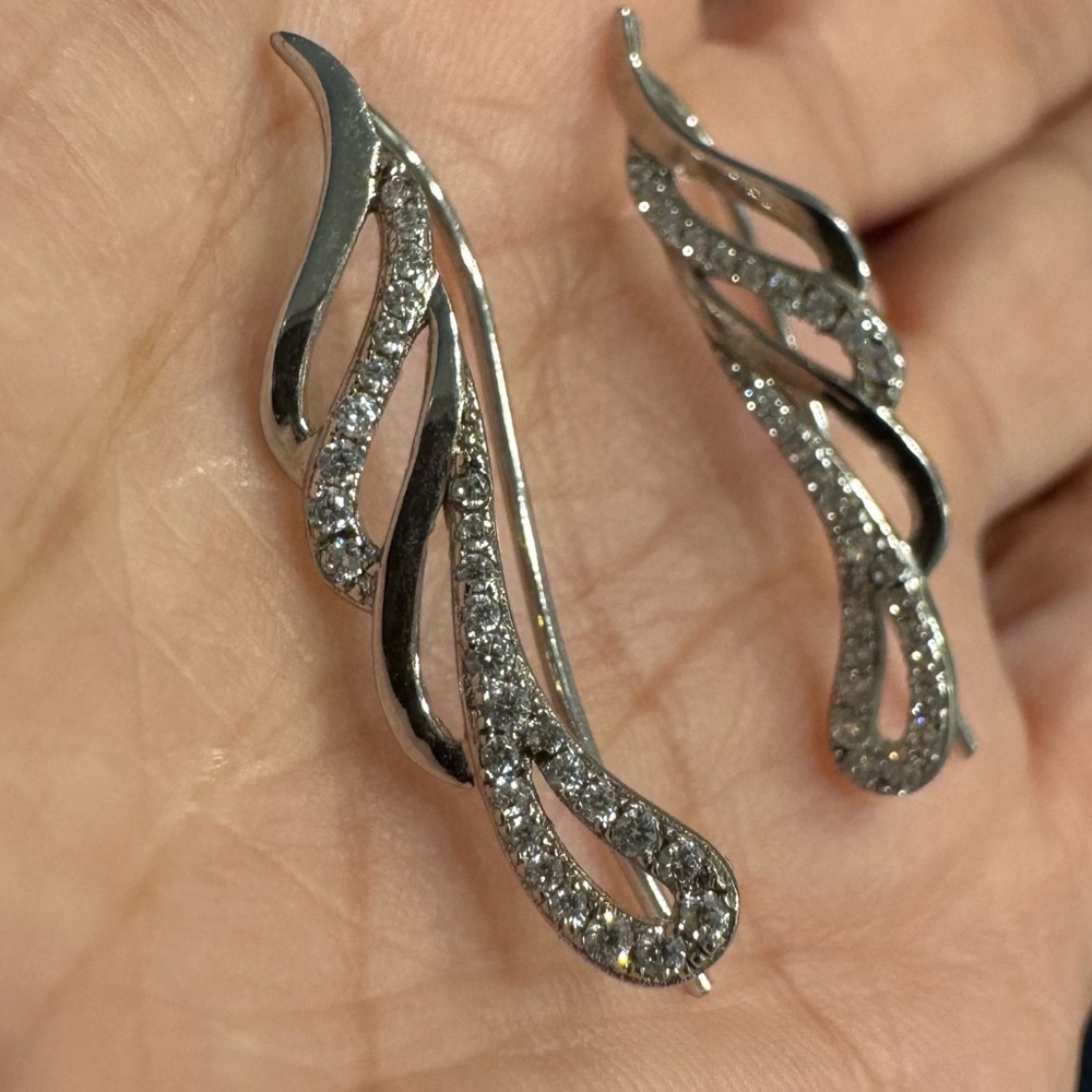 Elegant Silver Crystal Earrings - Picture 2 of 9